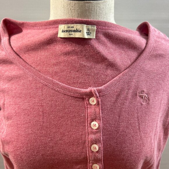 Vintage Abercrombie & Fitch Stretch Henley Top pink 3/4 Sleeve Youth XL - Picture 6 of 7